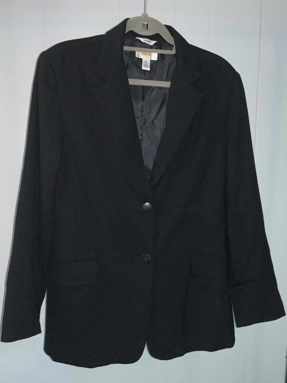 Talbots Petites black wool blend jacket Sz 16P double button flap pockets